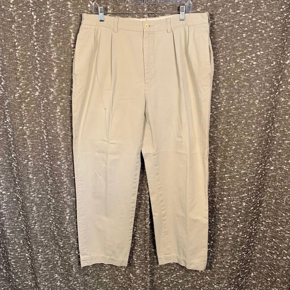 Polo Ralph Lauren Andrew Pant Mens 36x30 Tan Khaki Pleated Chino Pant Preppy